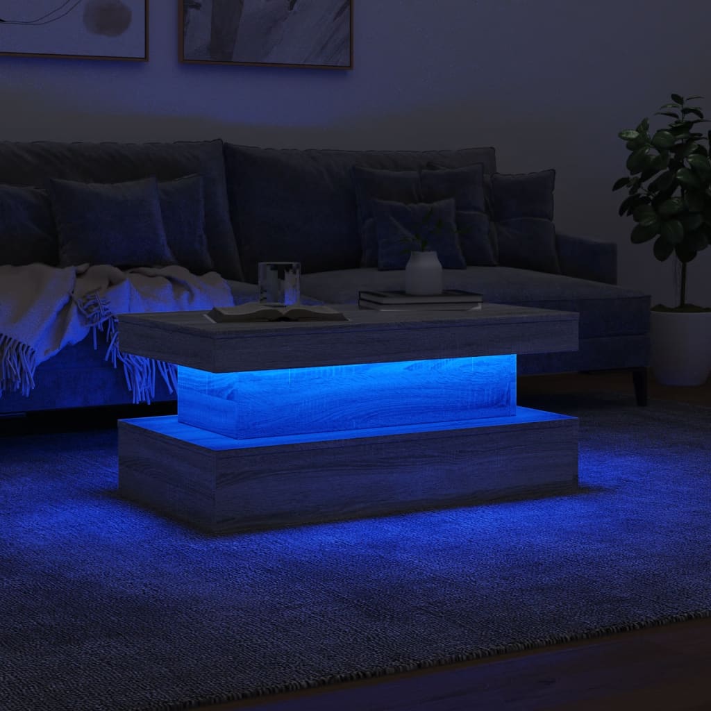 vidaXL Stolik kawowy z oświetleniem LED, szary dąb sonoma, 90x50x40 cm