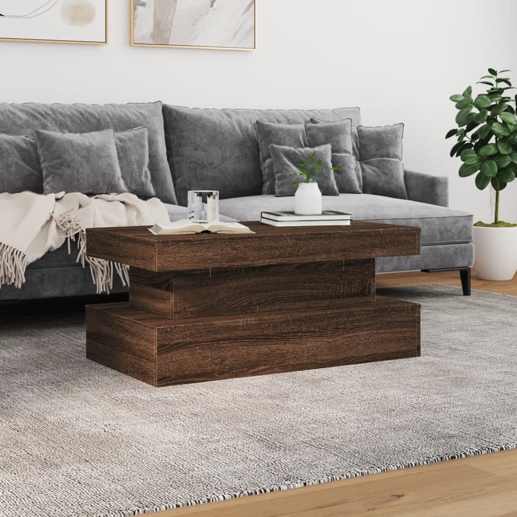 vidaXL Stolik kawowy z oświetleniem LED, brązowy dąb, 90x50x40 cm