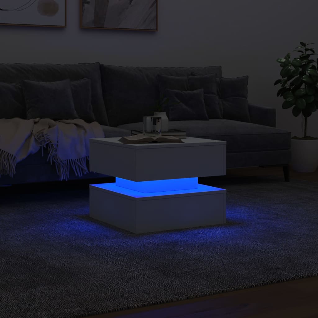 vidaXL Stolik kawowy z oświetleniem LED, biały, 50x50x40 cm