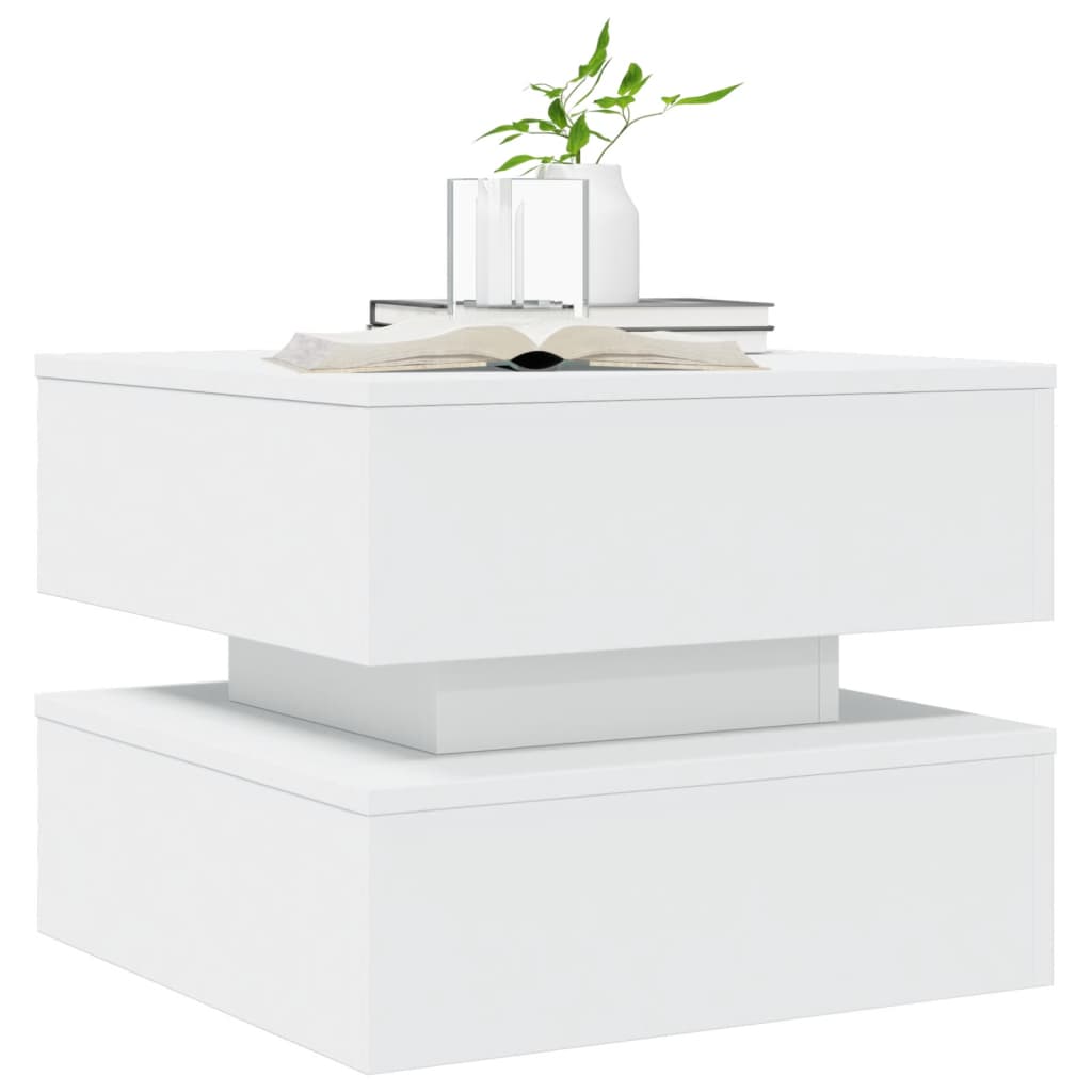 vidaXL Stolik kawowy z oświetleniem LED, biały, 50x50x40 cm