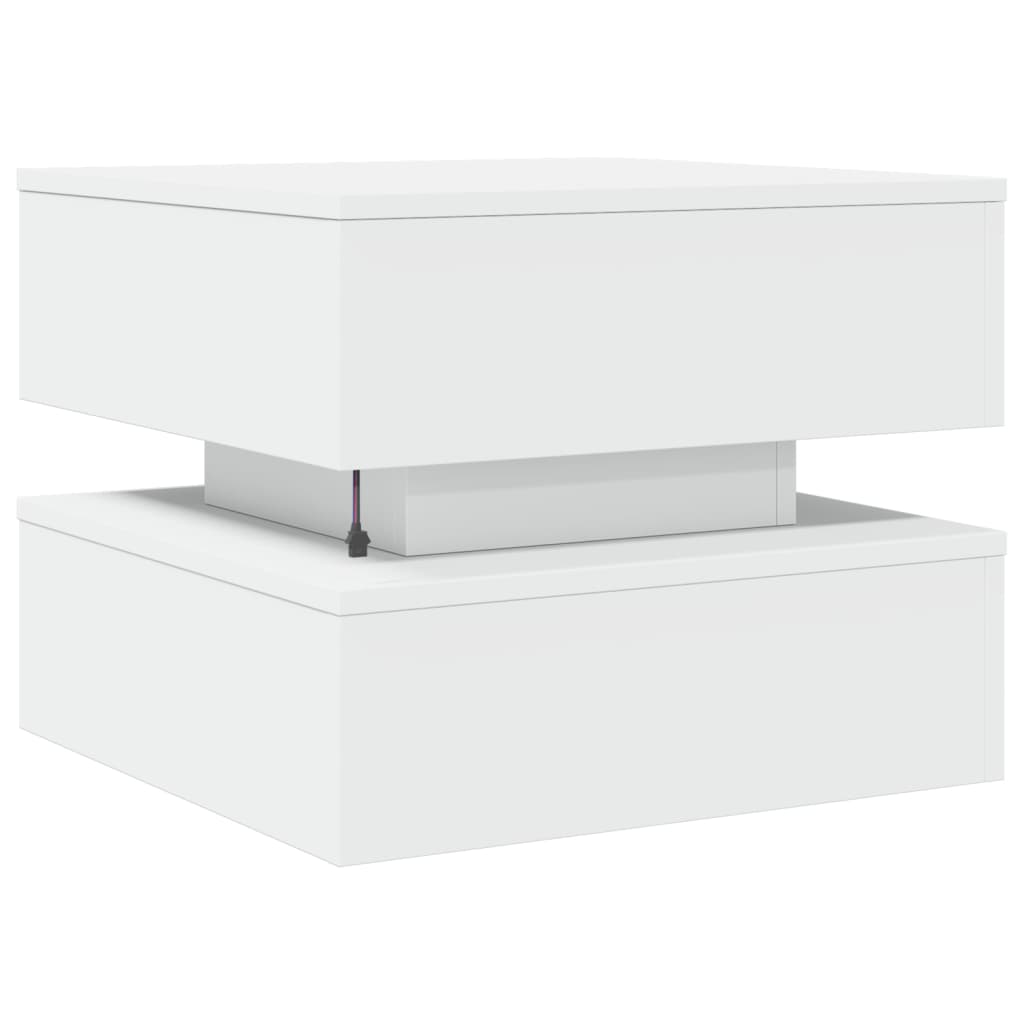 vidaXL Stolik kawowy z oświetleniem LED, biały, 50x50x40 cm