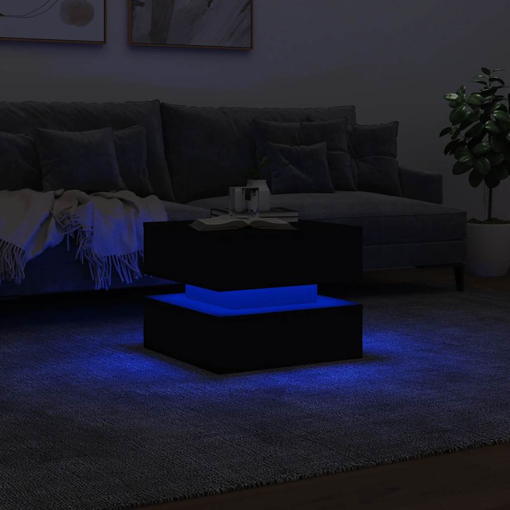 vidaXL Stolik kawowy z oświetleniem LED, czarny, 50x50x40 cm
