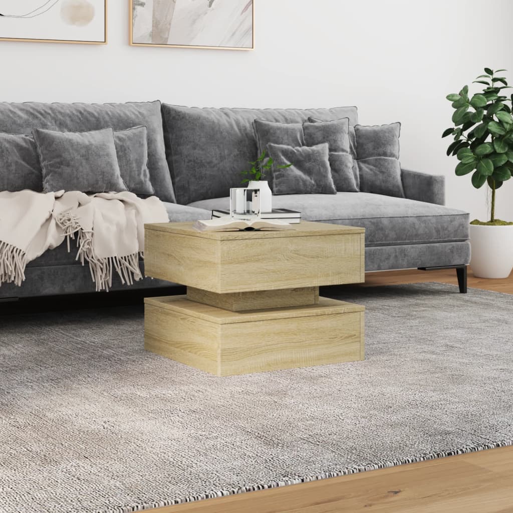 vidaXL Stolik kawowy z podświetleniem LED, dąb sonoma, 50x50x40 cm
