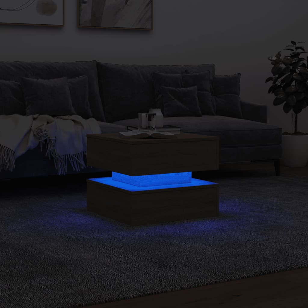 vidaXL Stolik kawowy z podświetleniem LED, dąb sonoma, 50x50x40 cm