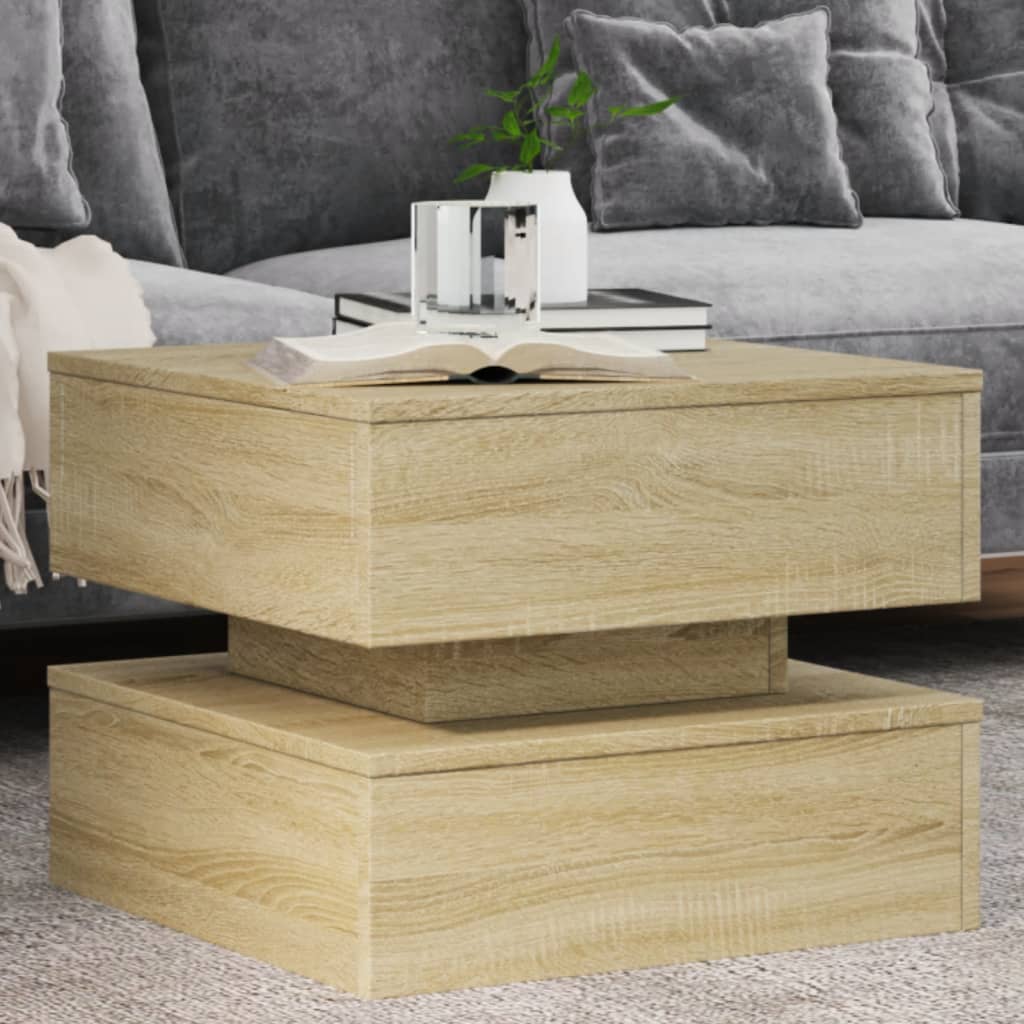 vidaXL Stolik kawowy z podświetleniem LED, dąb sonoma, 50x50x40 cm