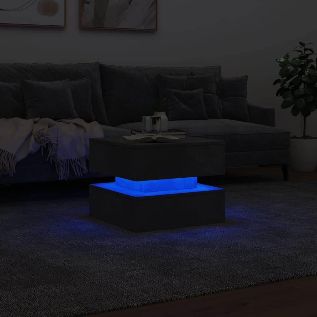 vidaXL Stolik kawowy z podświetleniem LED, szarość betonu, 50x50x40 cm