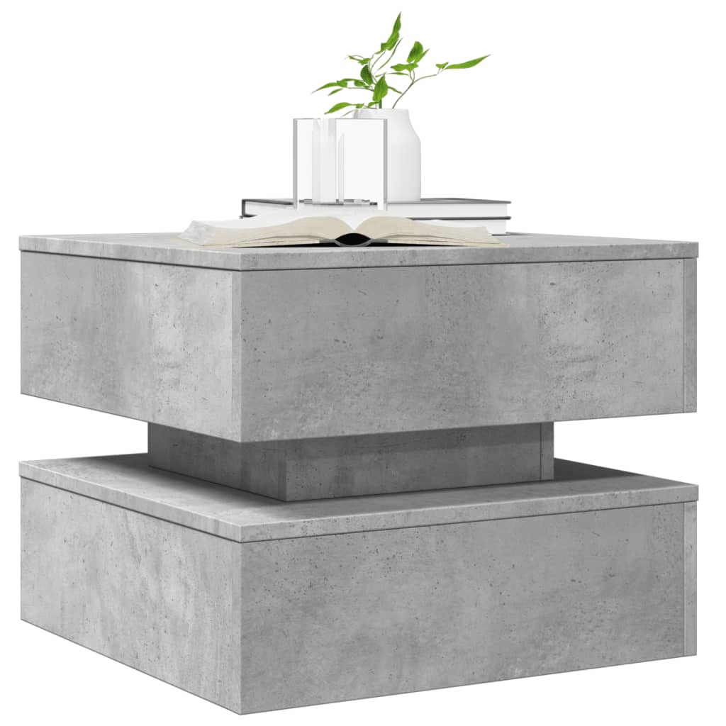 vidaXL Stolik kawowy z podświetleniem LED, szarość betonu, 50x50x40 cm