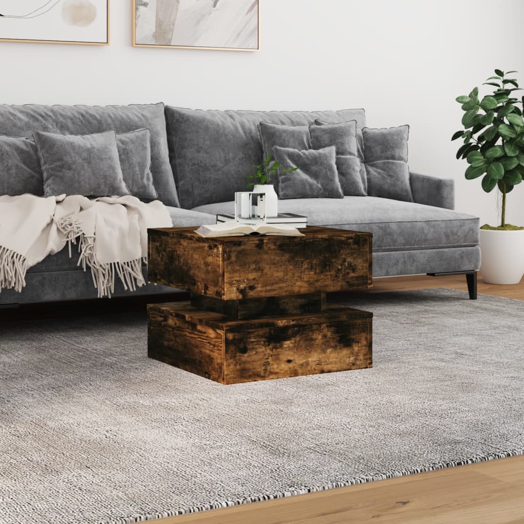 vidaXL Stolik kawowy z oświetleniem LED, przydymiony dąb, 50x50x40 cm