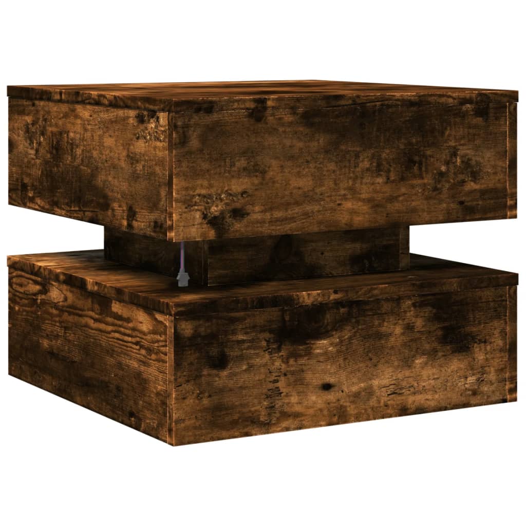 vidaXL Stolik kawowy z oświetleniem LED, przydymiony dąb, 50x50x40 cm