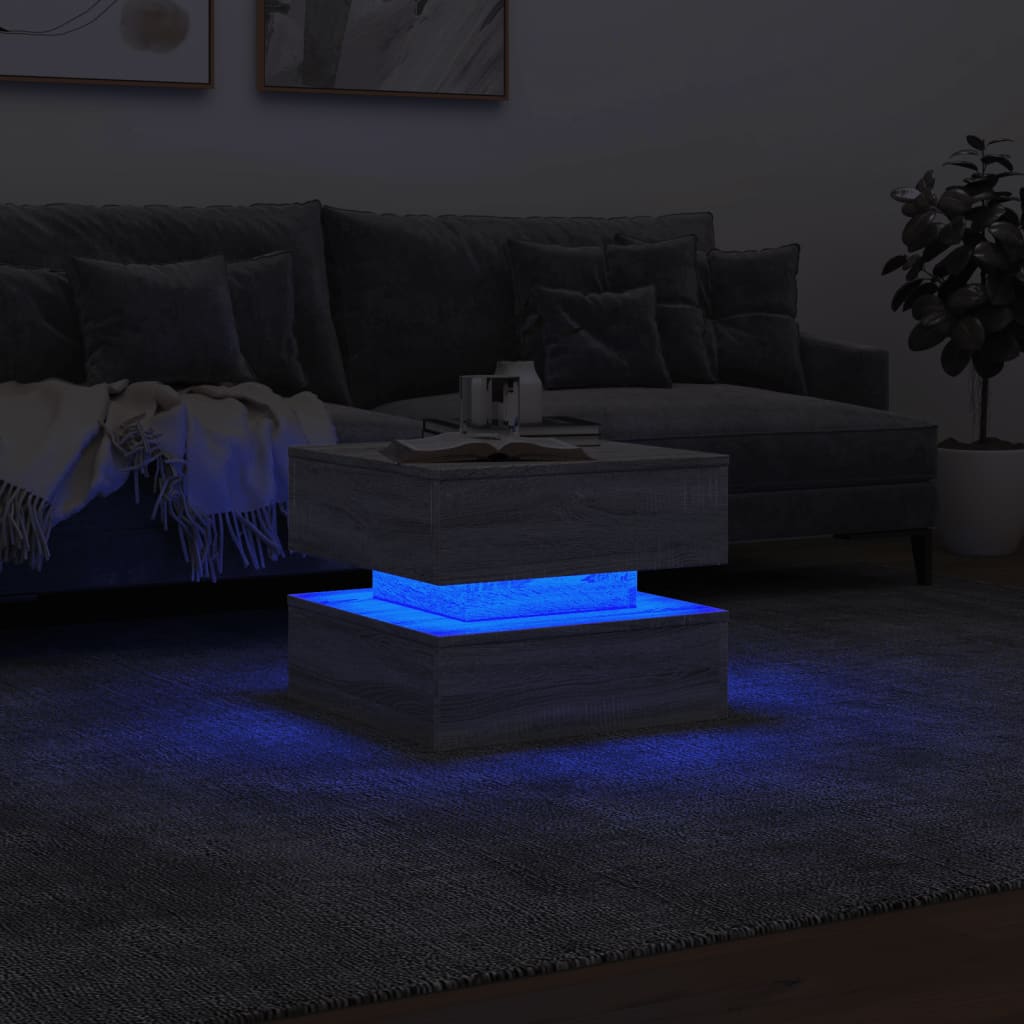 vidaXL Stolik kawowy z oświetleniem LED, szary dąb sonoma, 50x50x40 cm