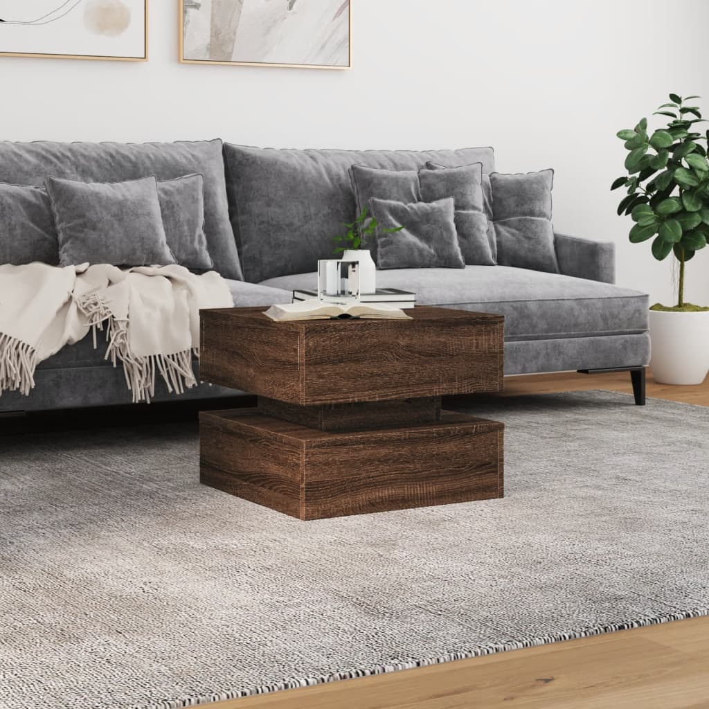 vidaXL Stolik kawowy z oświetleniem LED, brązowy dąb, 50x50x40 cm