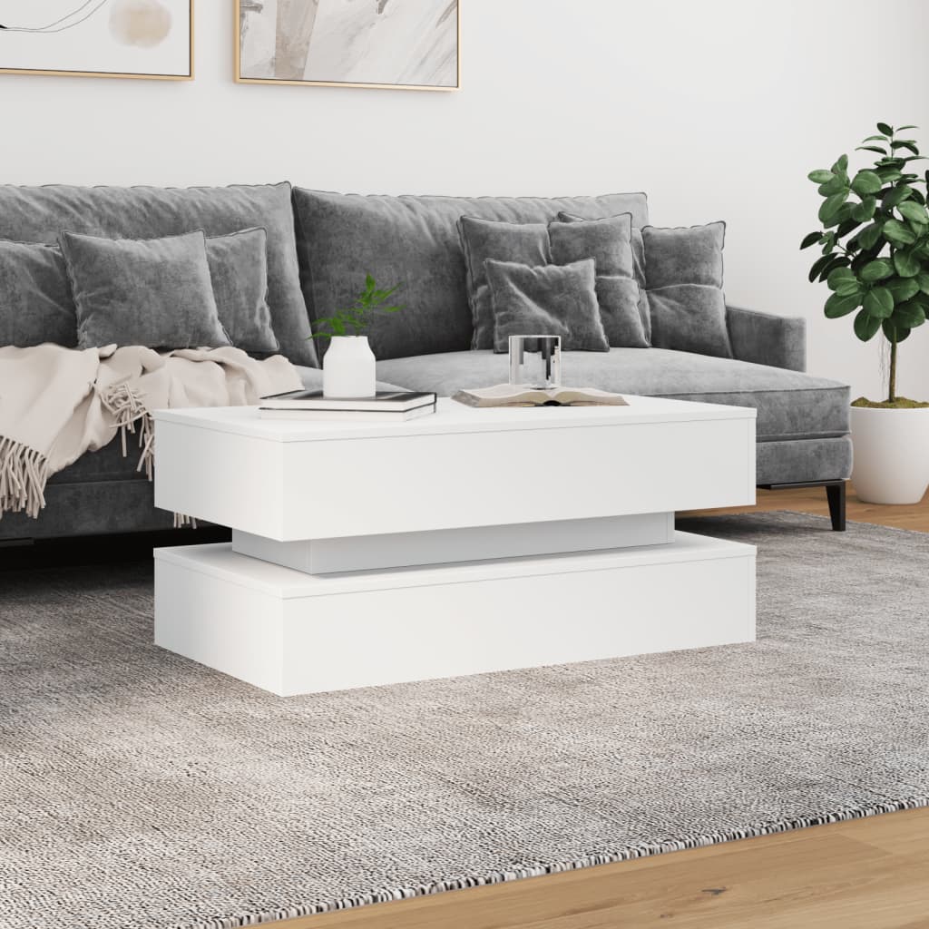 vidaXL Stolik kawowy z oświetleniem LED, biały, 90x50x40 cm