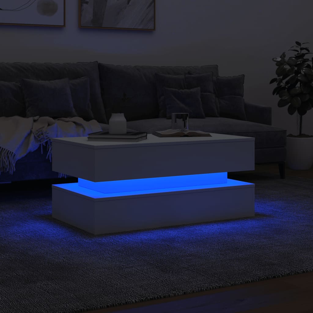 vidaXL Stolik kawowy z oświetleniem LED, biały, 90x50x40 cm
