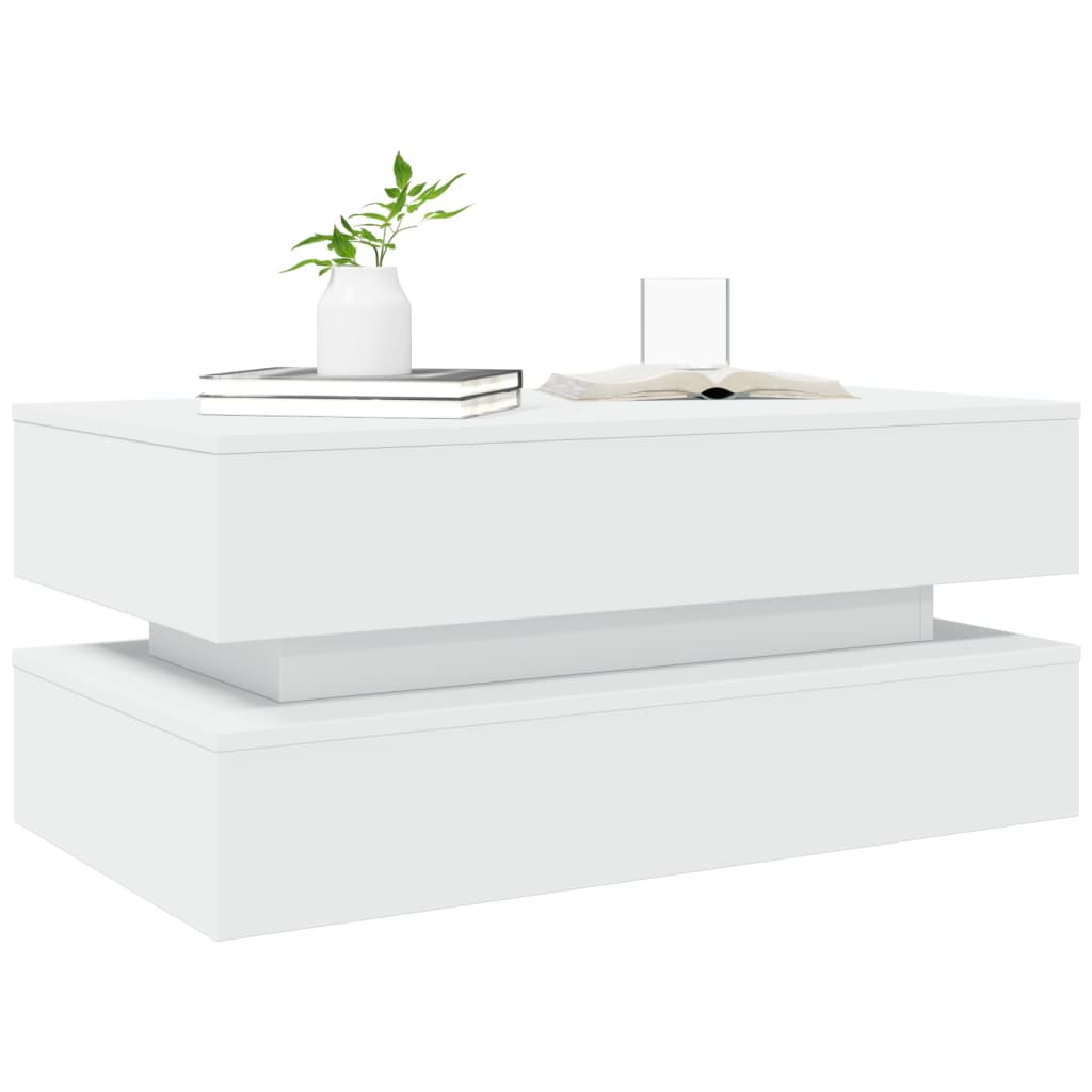 vidaXL Stolik kawowy z oświetleniem LED, biały, 90x50x40 cm