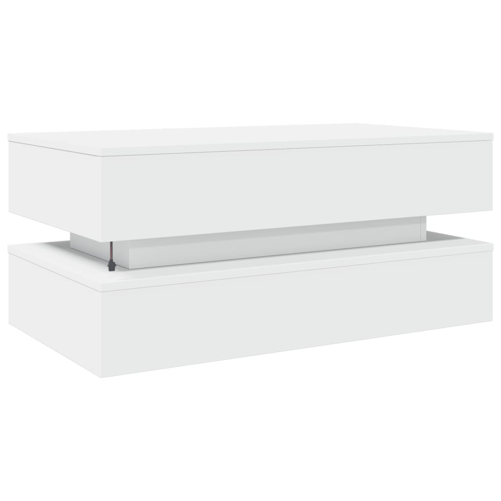 vidaXL Stolik kawowy z oświetleniem LED, biały, 90x50x40 cm