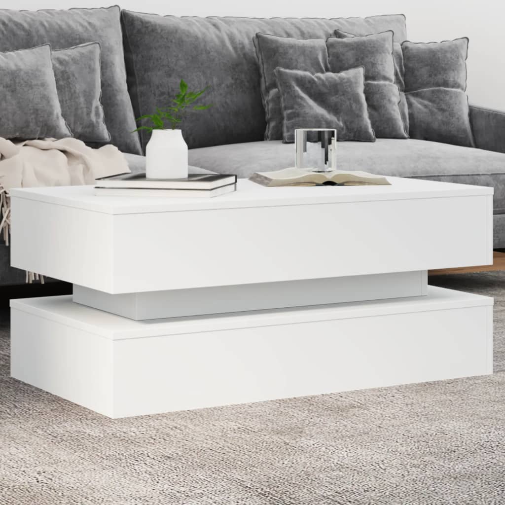 vidaXL Stolik kawowy z oświetleniem LED, biały, 90x50x40 cm