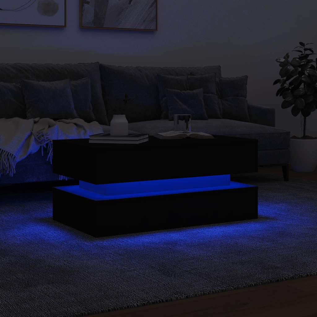 vidaXL Stolik kawowy z oświetleniem LED, czarny, 90x50x40 cm