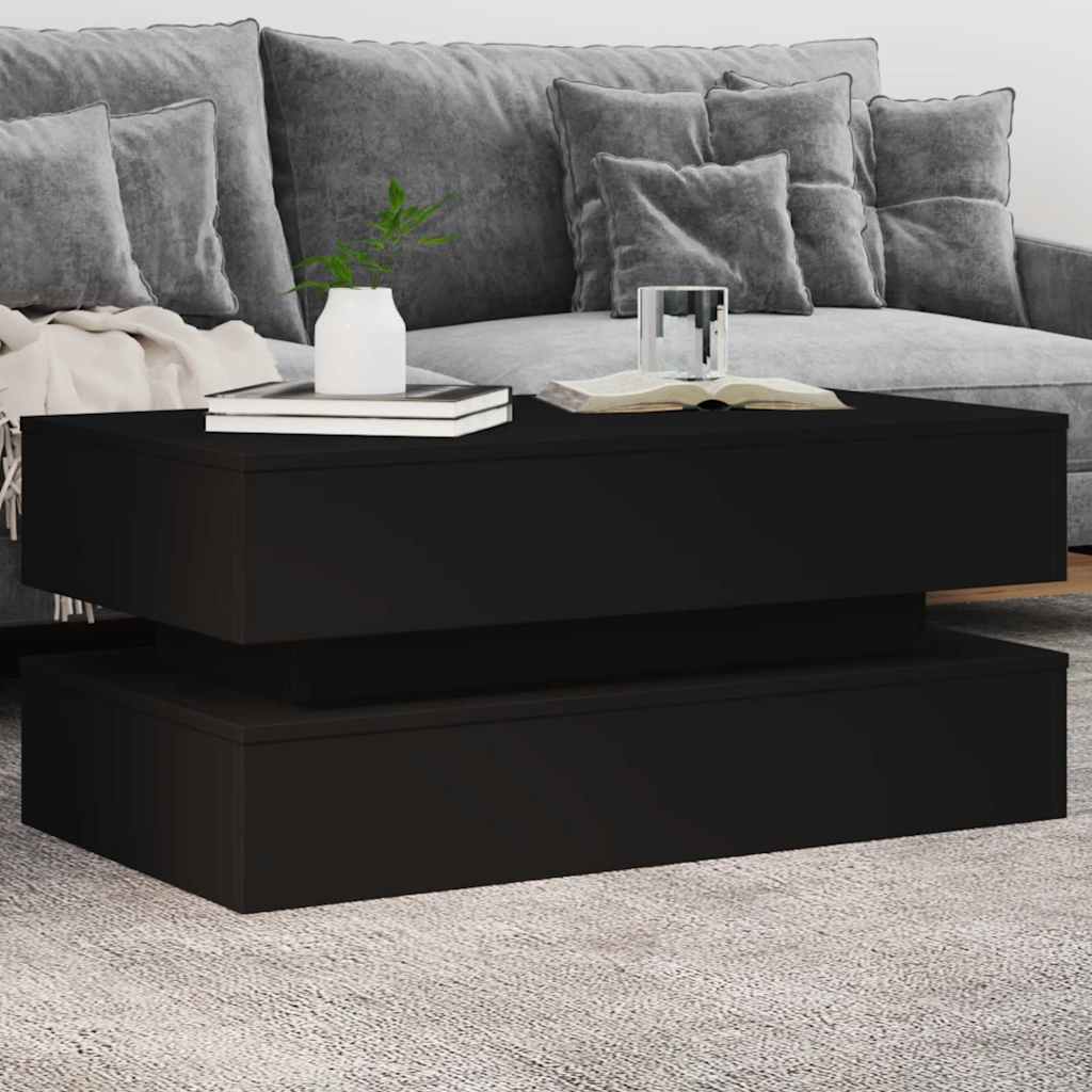 vidaXL Stolik kawowy z oświetleniem LED, czarny, 90x50x40 cm