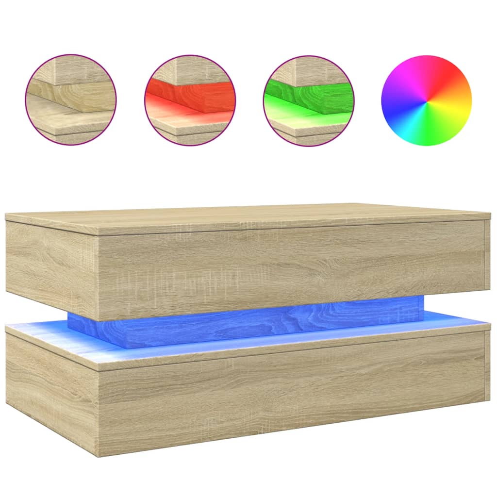 vidaXL Stolik kawowy z oświetleniem LED, dąb sonoma, 90x50x40 cm