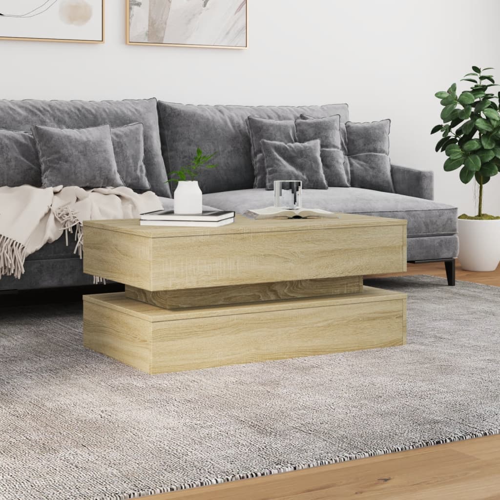 vidaXL Stolik kawowy z oświetleniem LED, dąb sonoma, 90x50x40 cm