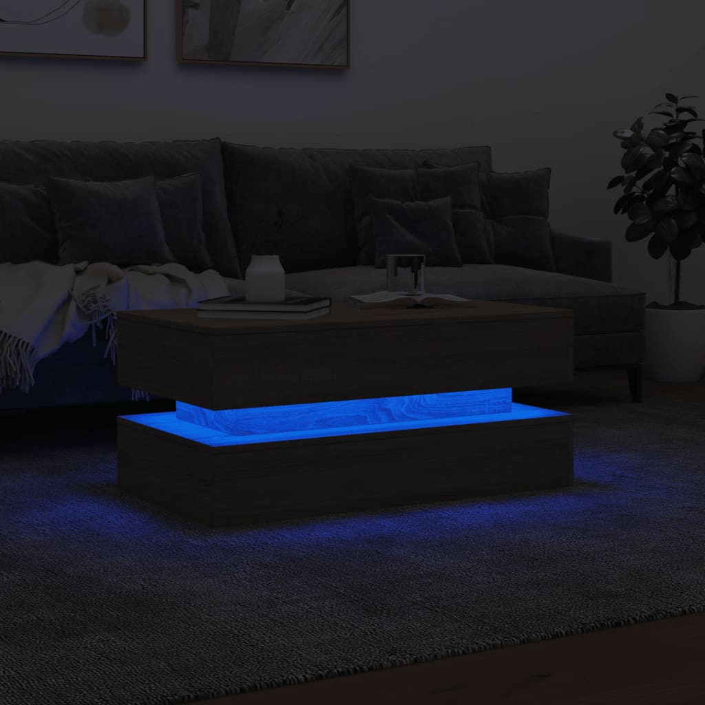 vidaXL Stolik kawowy z oświetleniem LED, dąb sonoma, 90x50x40 cm
