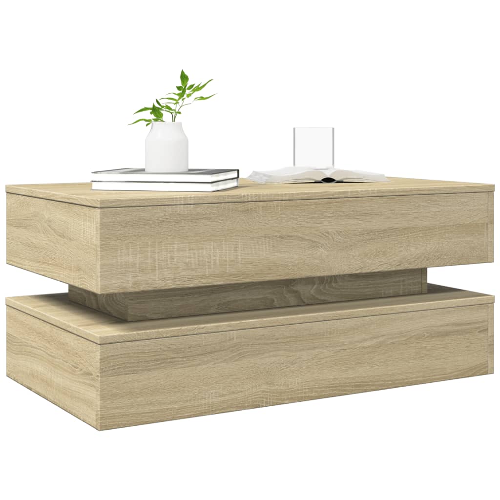 vidaXL Stolik kawowy z oświetleniem LED, dąb sonoma, 90x50x40 cm