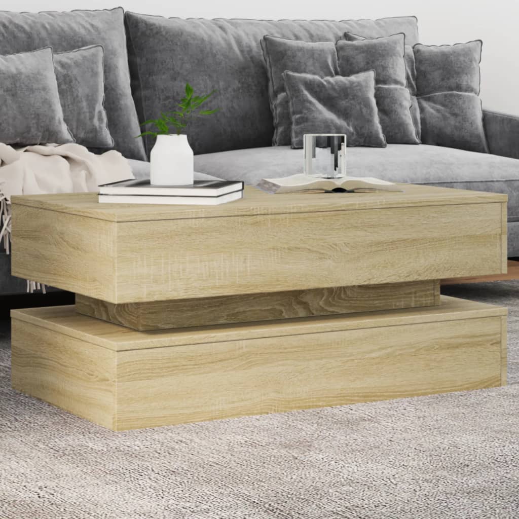 vidaXL Stolik kawowy z oświetleniem LED, dąb sonoma, 90x50x40 cm