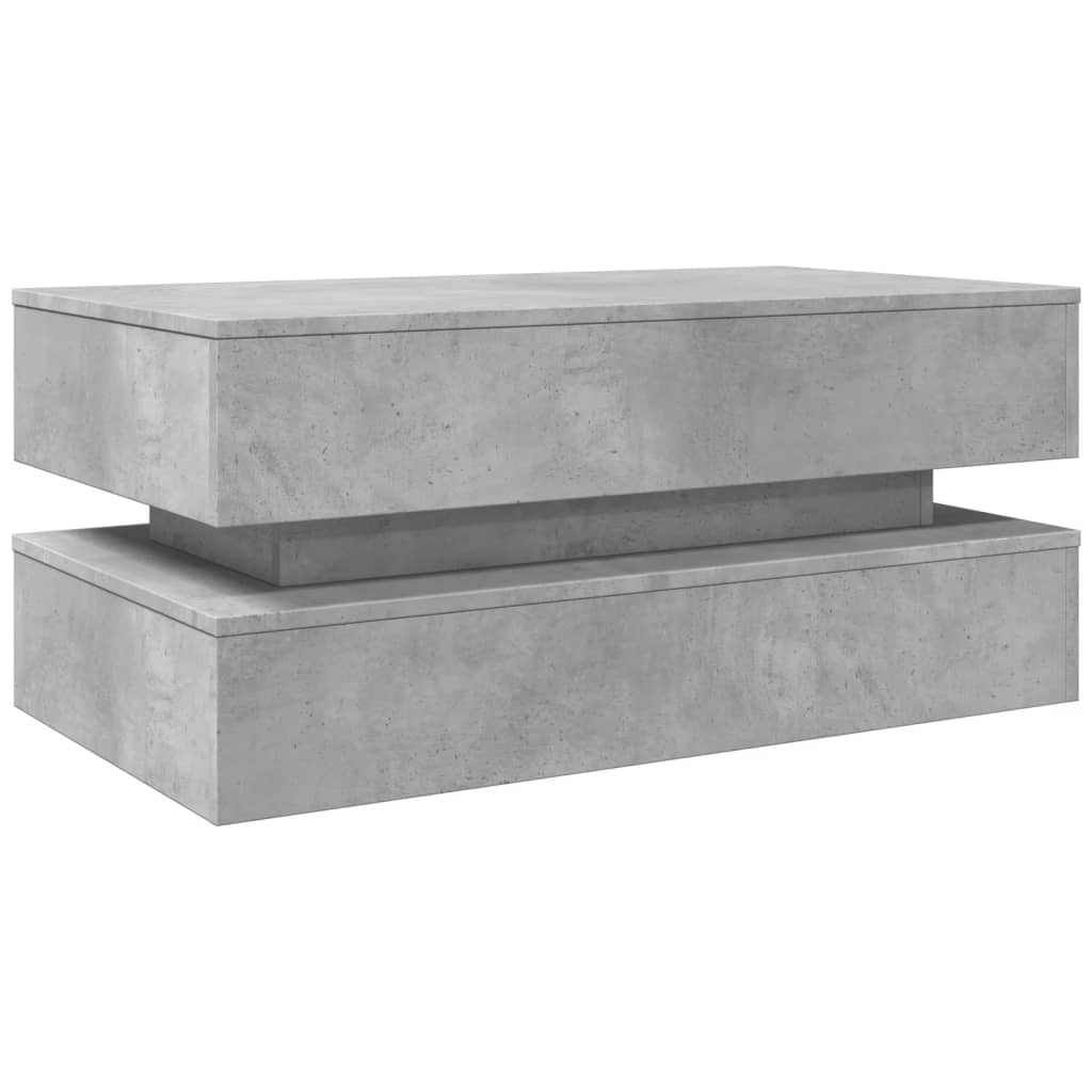 vidaXL Stolik kawowy z oświetleniem LED, szarość betonu, 90x50x40 cm