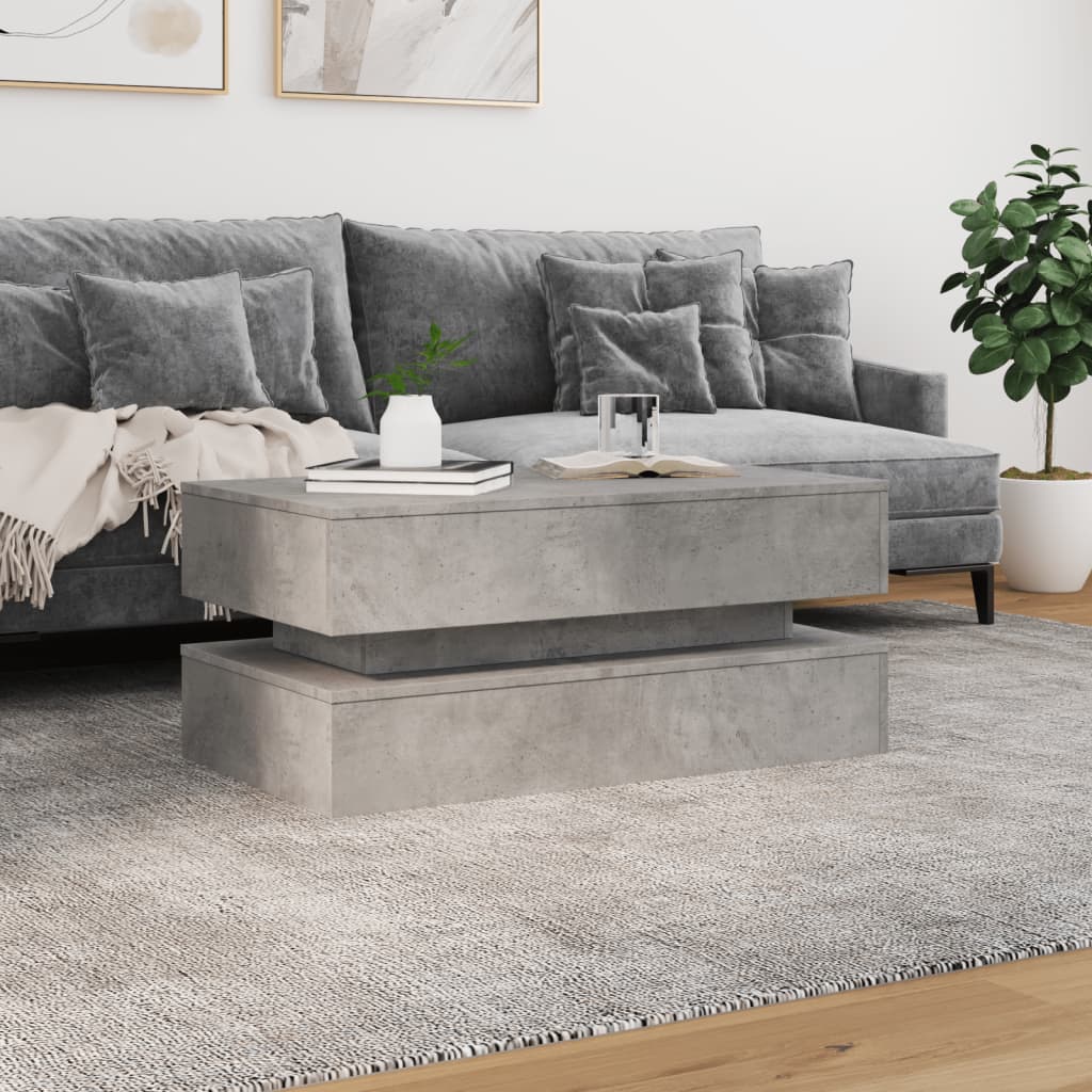 vidaXL Stolik kawowy z oświetleniem LED, szarość betonu, 90x50x40 cm