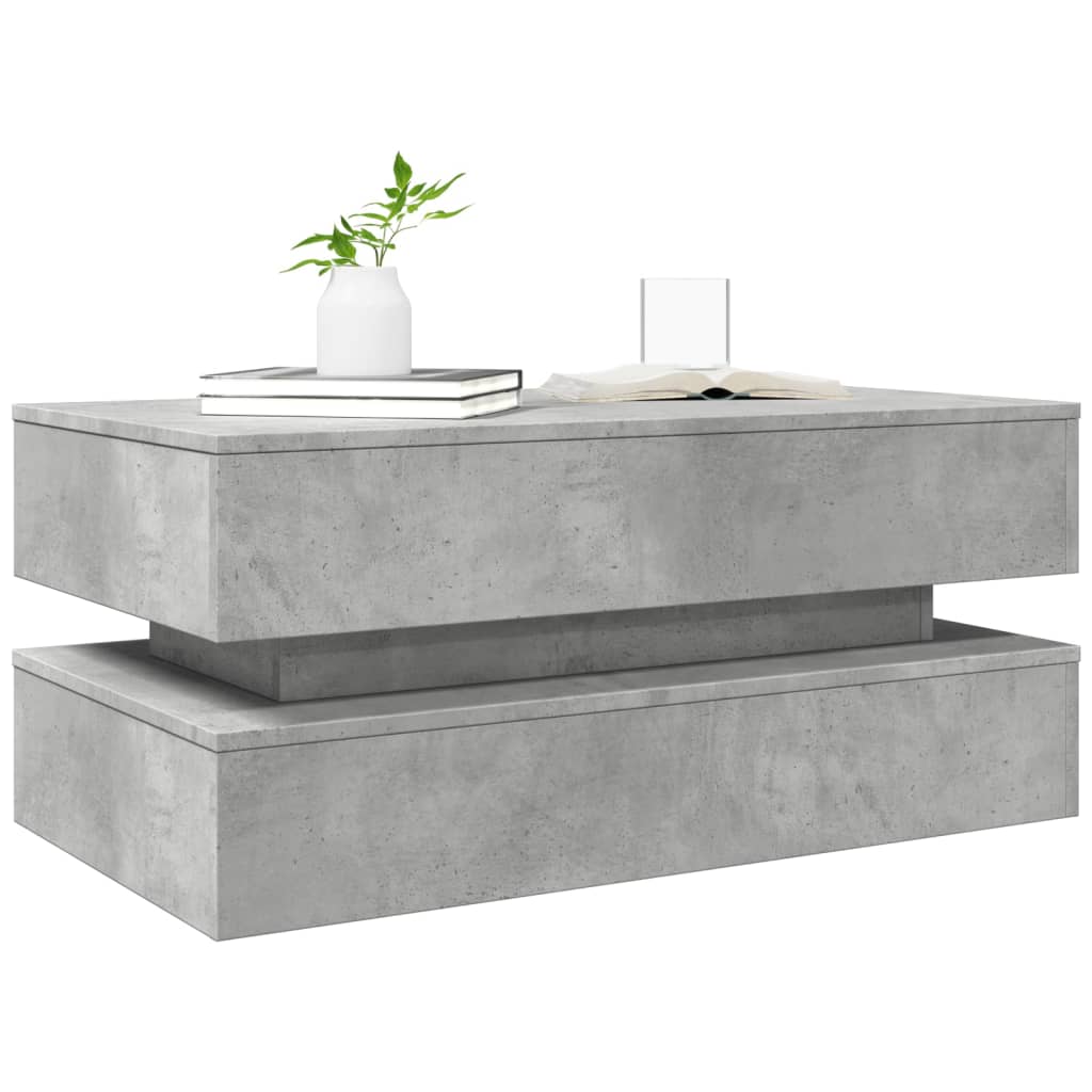 vidaXL Stolik kawowy z oświetleniem LED, szarość betonu, 90x50x40 cm