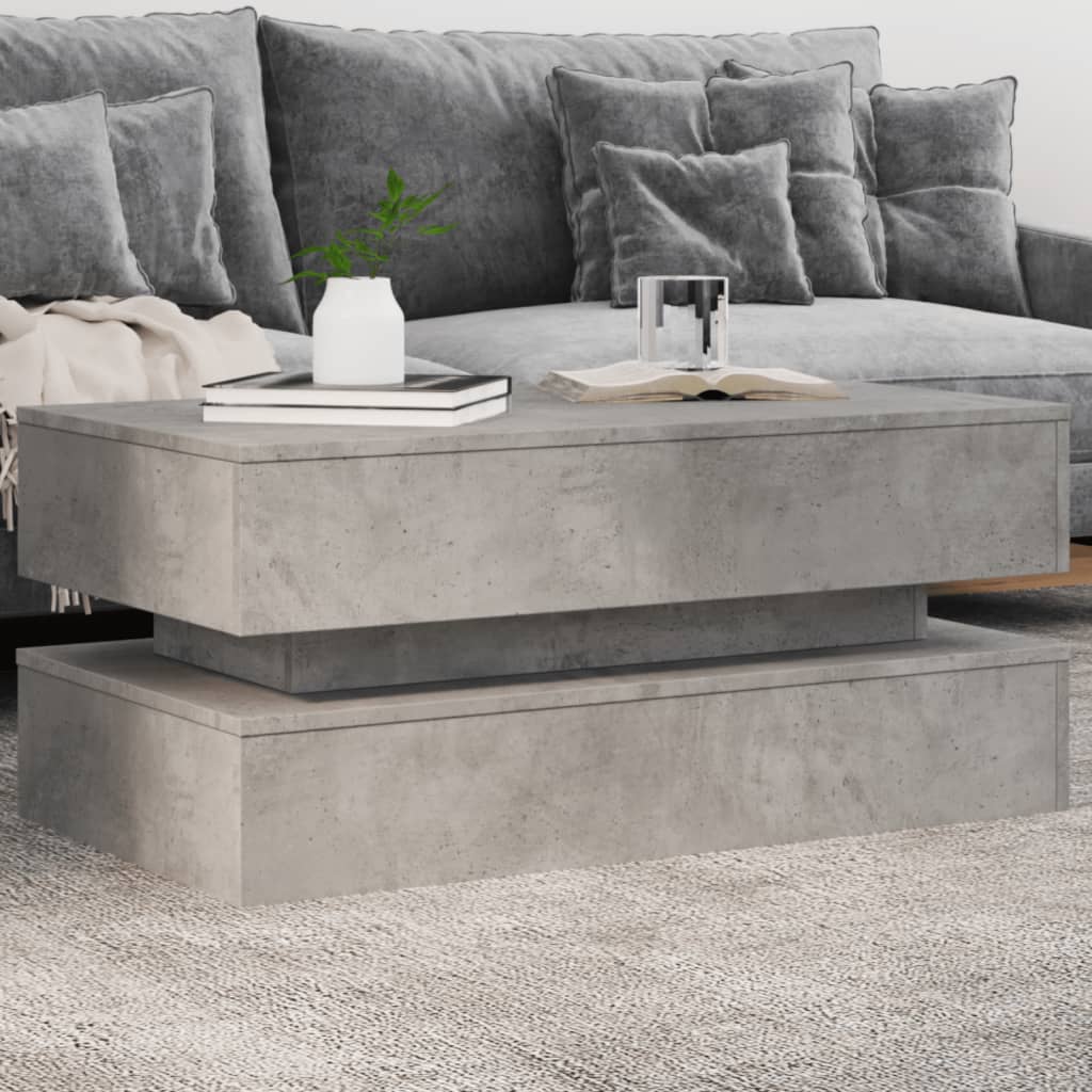vidaXL Stolik kawowy z oświetleniem LED, szarość betonu, 90x50x40 cm