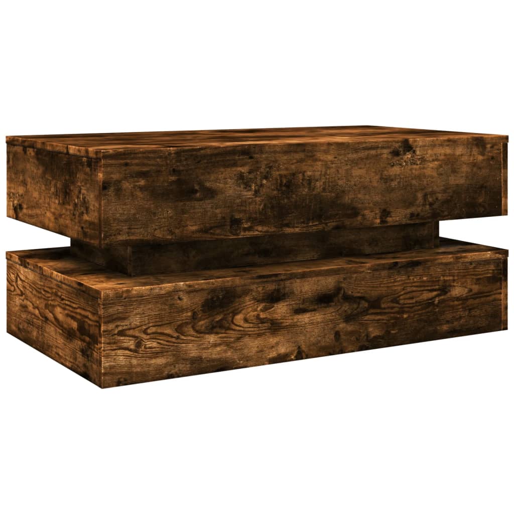 vidaXL Stolik kawowy z oświetleniem LED, przydymiony dąb, 90x50x40 cm