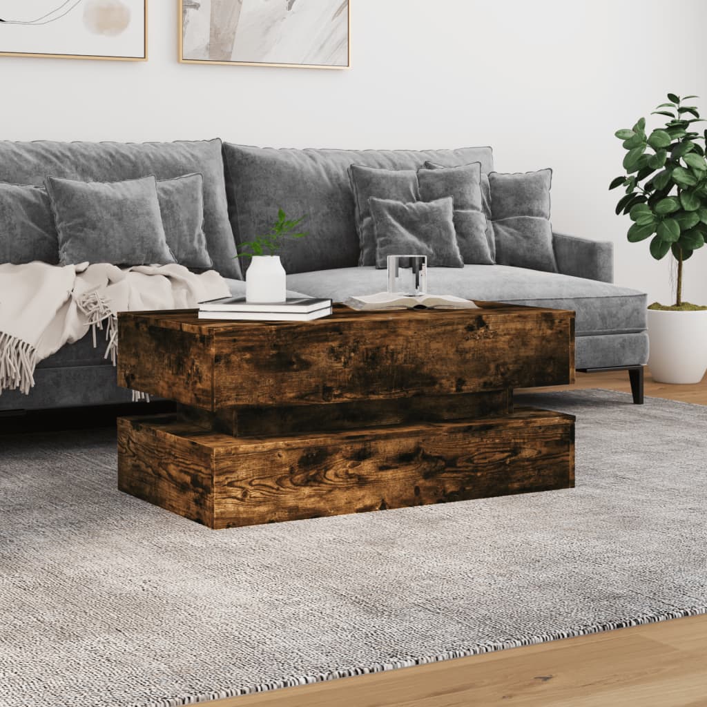 vidaXL Stolik kawowy z oświetleniem LED, przydymiony dąb, 90x50x40 cm