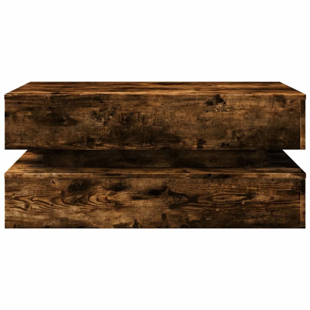 vidaXL Stolik kawowy z oświetleniem LED, przydymiony dąb, 90x50x40 cm