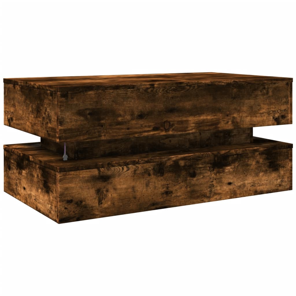 vidaXL Stolik kawowy z oświetleniem LED, przydymiony dąb, 90x50x40 cm