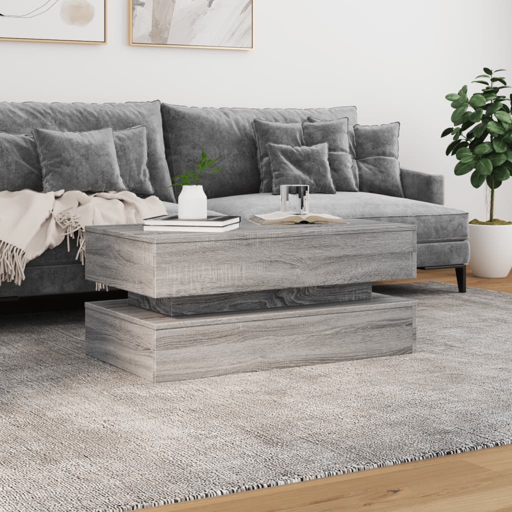 vidaXL Stolik kawowy z oświetleniem LED, szary dąb sonoma, 90x50x40 cm