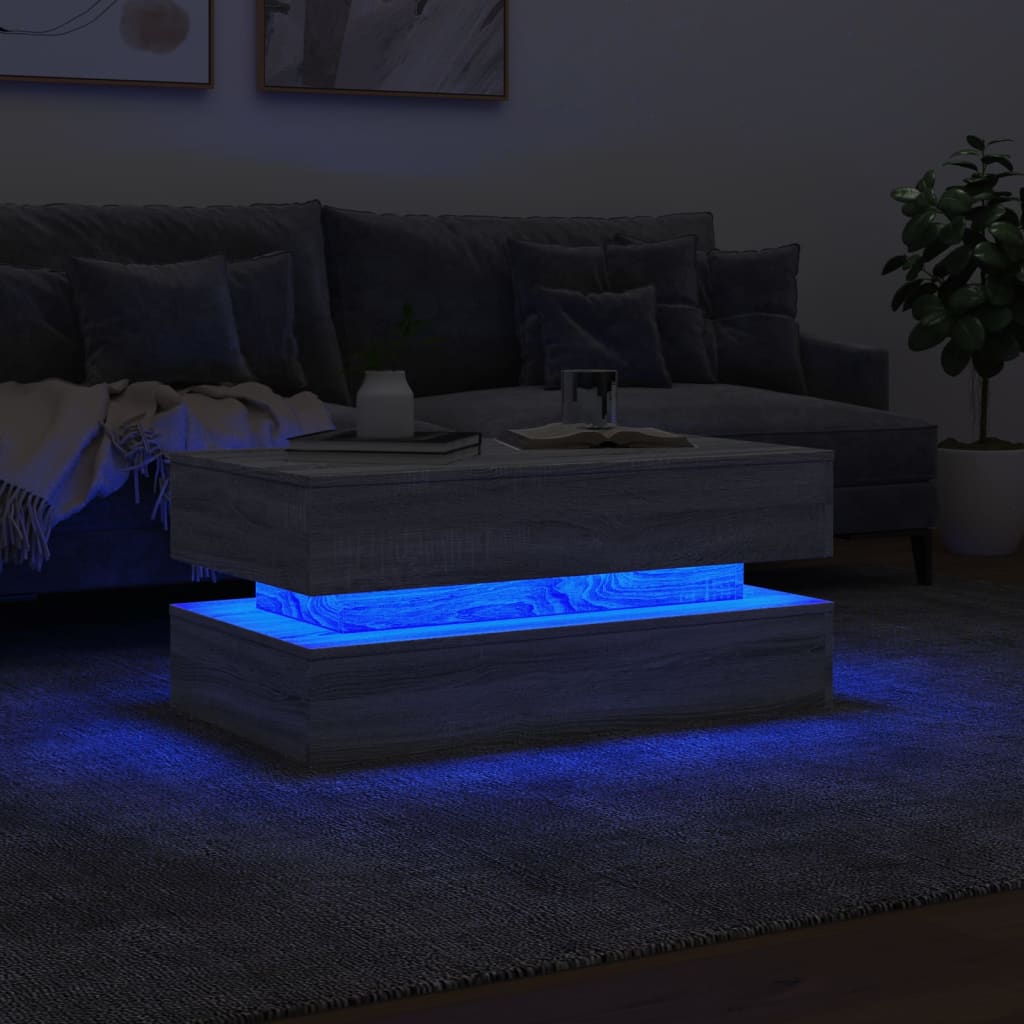 vidaXL Stolik kawowy z oświetleniem LED, szary dąb sonoma, 90x50x40 cm