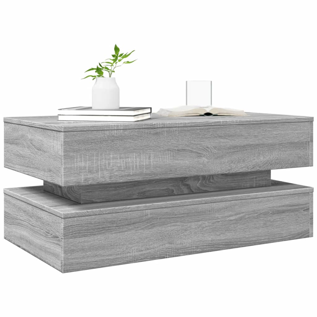 vidaXL Stolik kawowy z oświetleniem LED, szary dąb sonoma, 90x50x40 cm