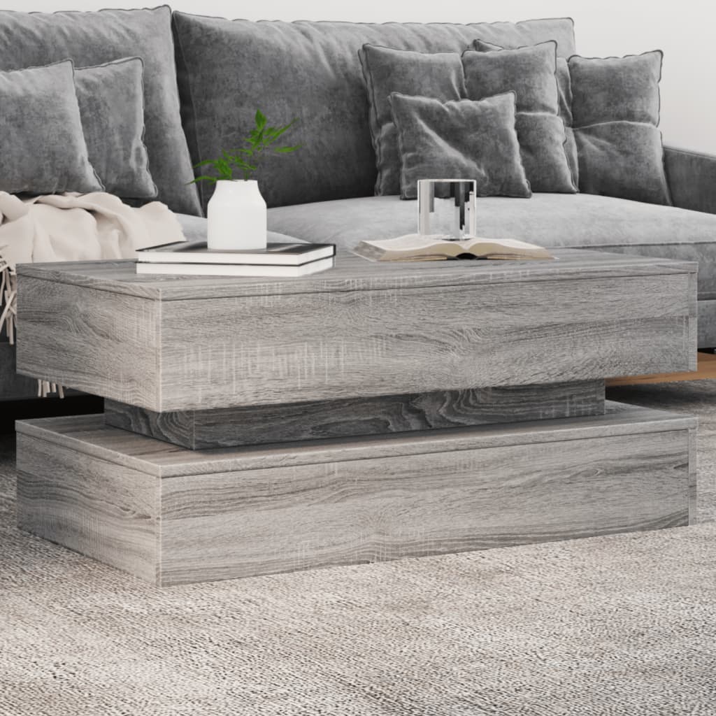 vidaXL Stolik kawowy z oświetleniem LED, szary dąb sonoma, 90x50x40 cm