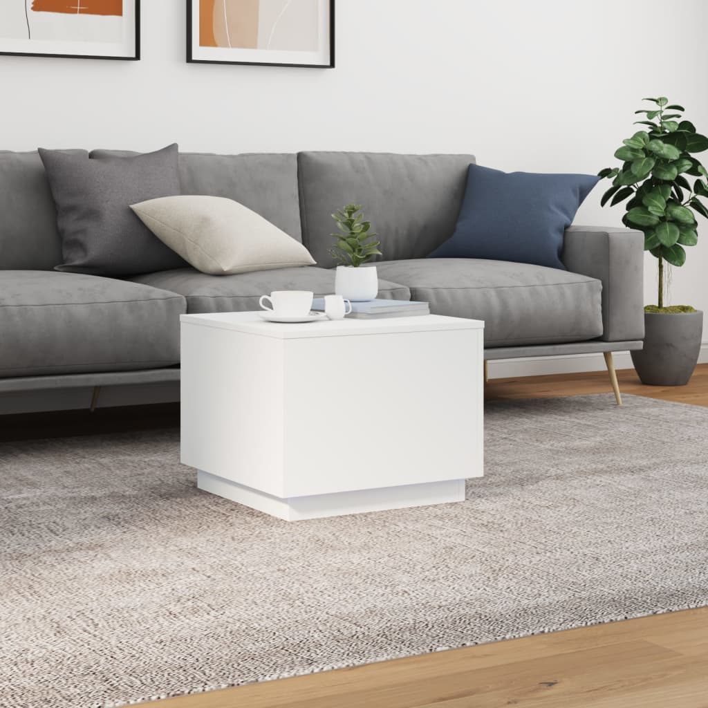 vidaXL Stolik kawowy z oświetleniem LED, biały, 50x50x40 cm