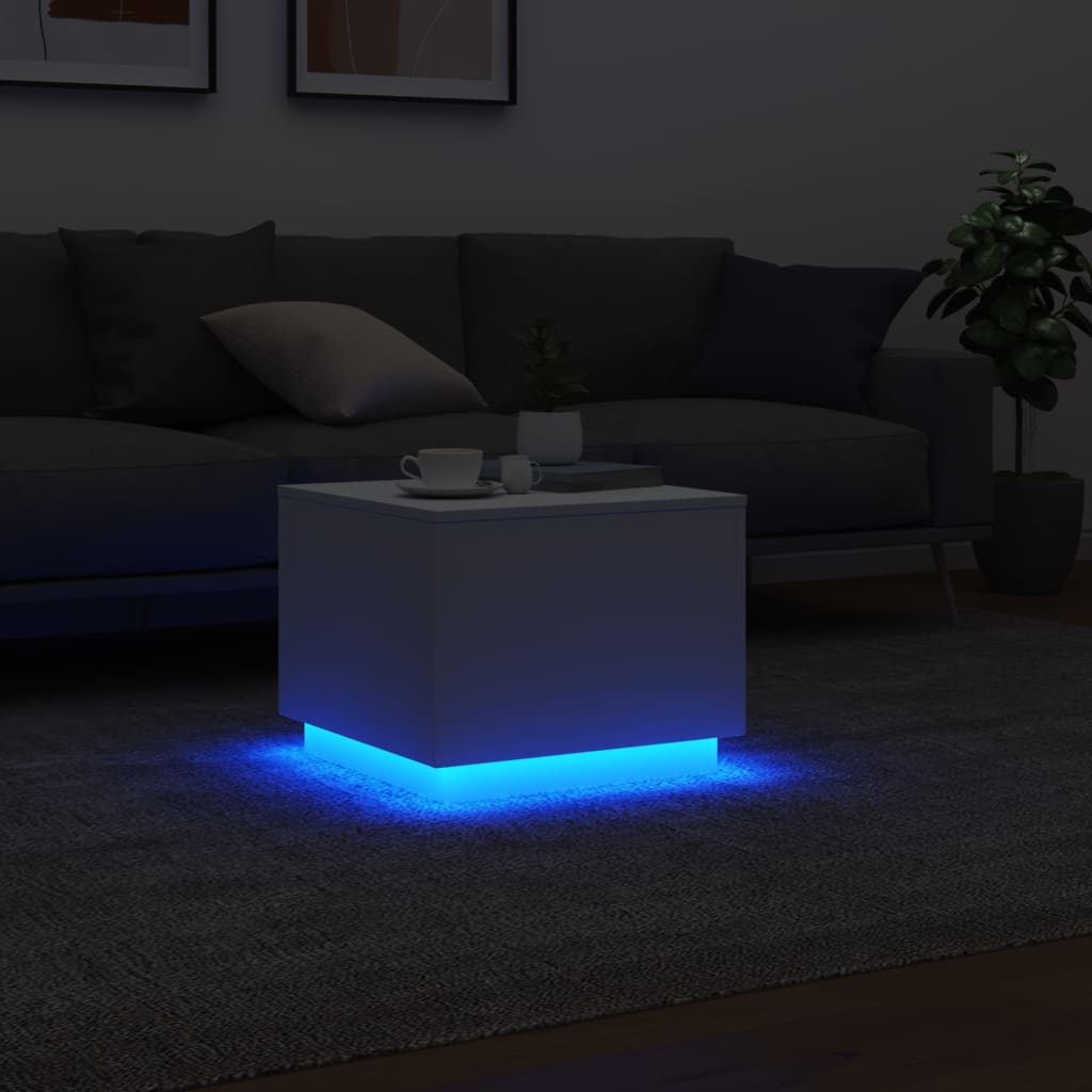 vidaXL Stolik kawowy z oświetleniem LED, biały, 50x50x40 cm
