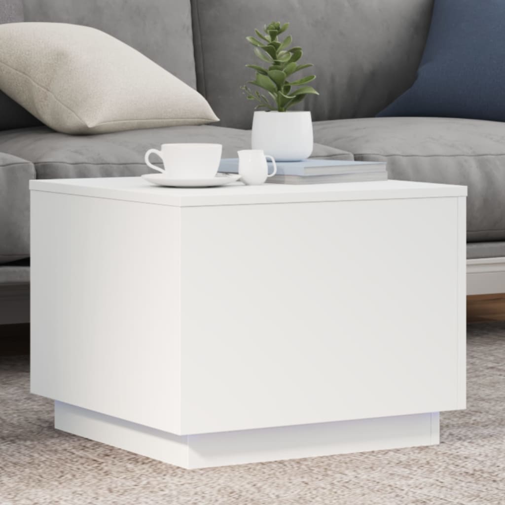 vidaXL Stolik kawowy z oświetleniem LED, biały, 50x50x40 cm