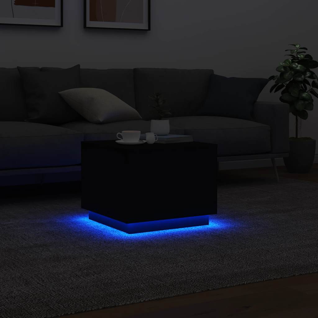 vidaXL Stolik kawowy z oświetleniem LED, czarny, 50x50x40 cm