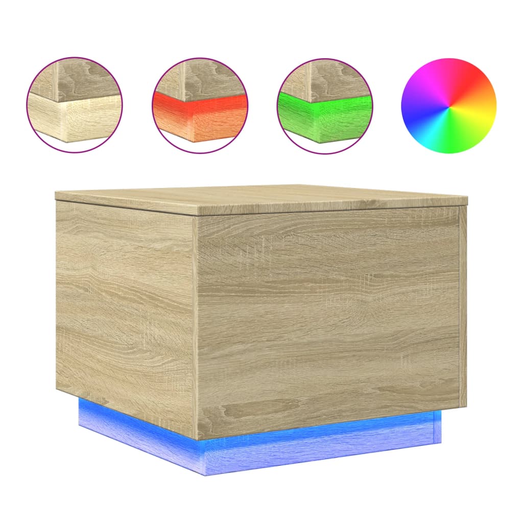 vidaXL Stolik kawowy z podświetleniem LED, dąb sonoma, 50x50x40 cm