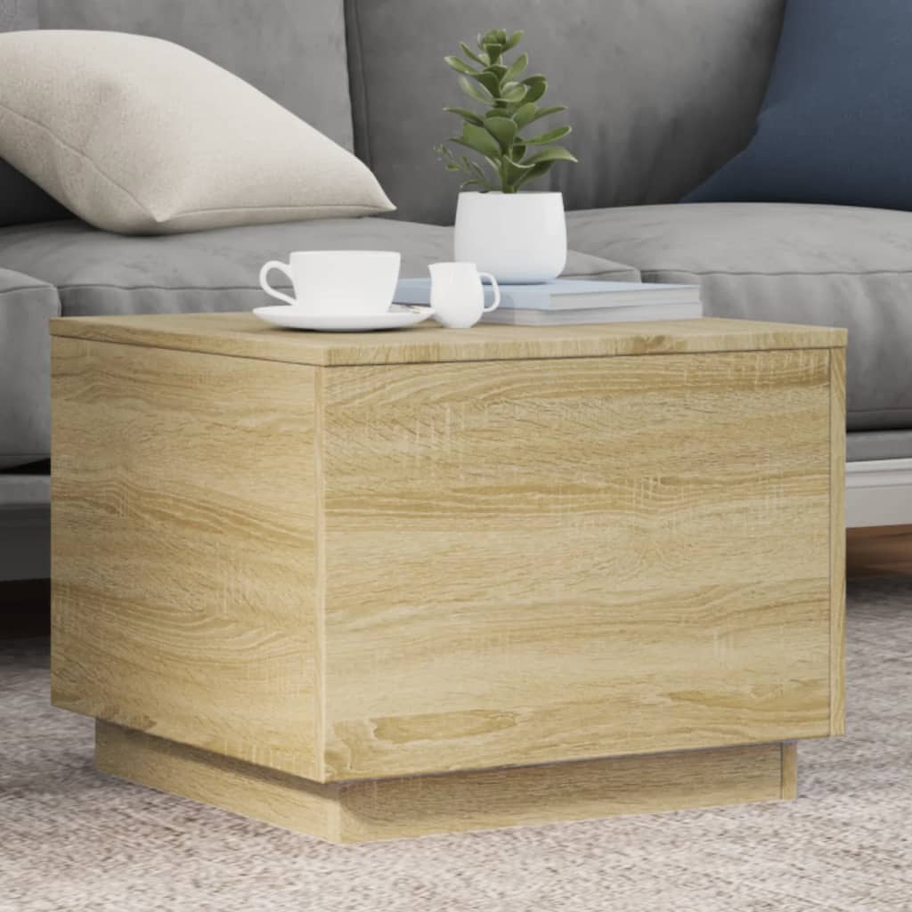vidaXL Stolik kawowy z podświetleniem LED, dąb sonoma, 50x50x40 cm