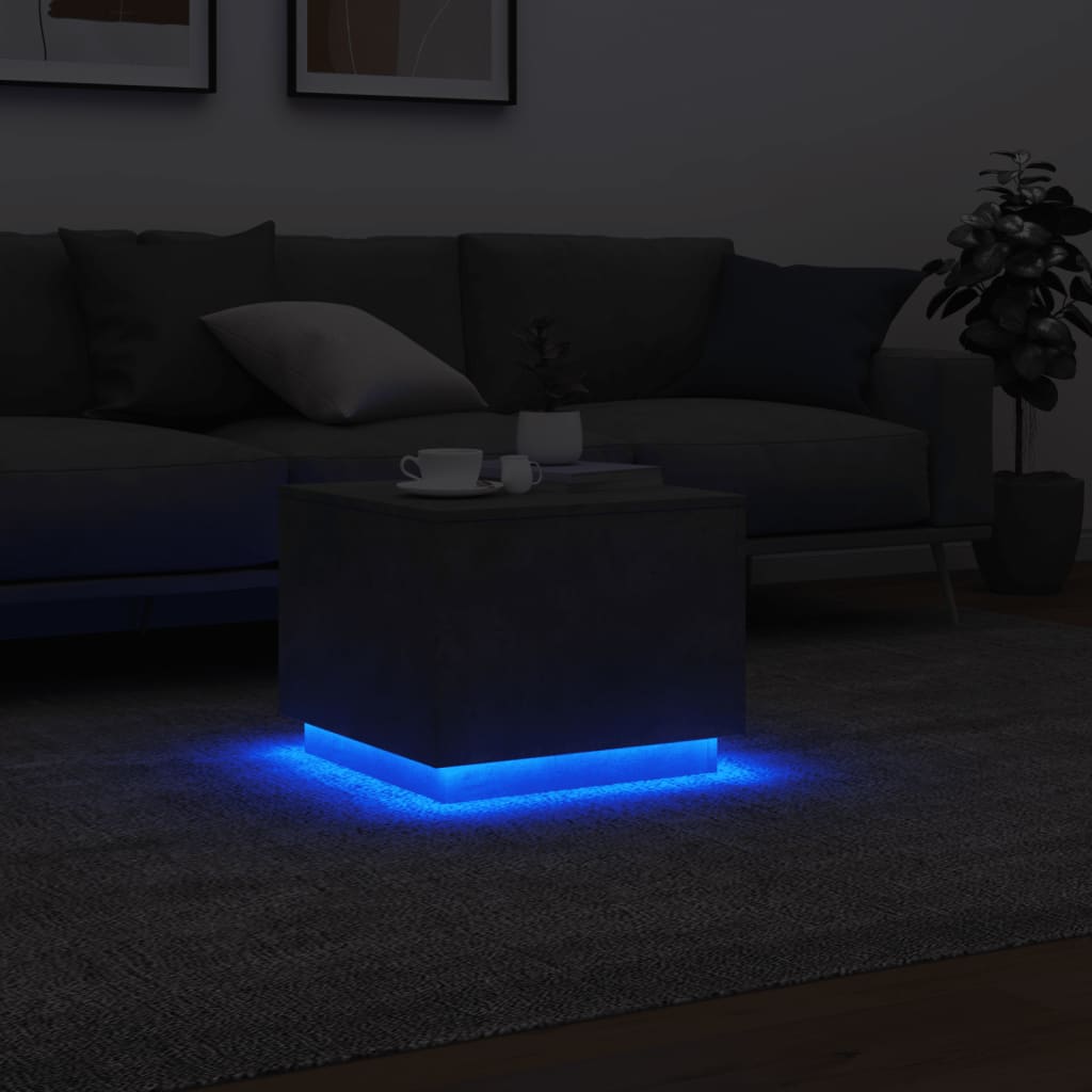 vidaXL Stolik kawowy z podświetleniem LED, szarość betonu, 50x50x40 cm