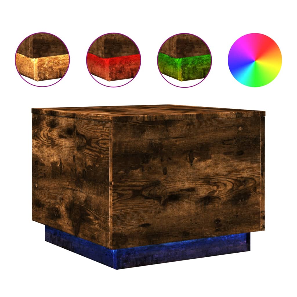 vidaXL Stolik kawowy z oświetleniem LED, przydymiony dąb, 50x50x40 cm