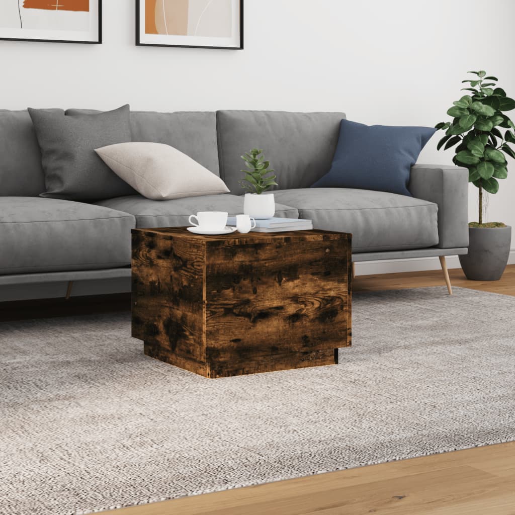 vidaXL Stolik kawowy z oświetleniem LED, przydymiony dąb, 50x50x40 cm