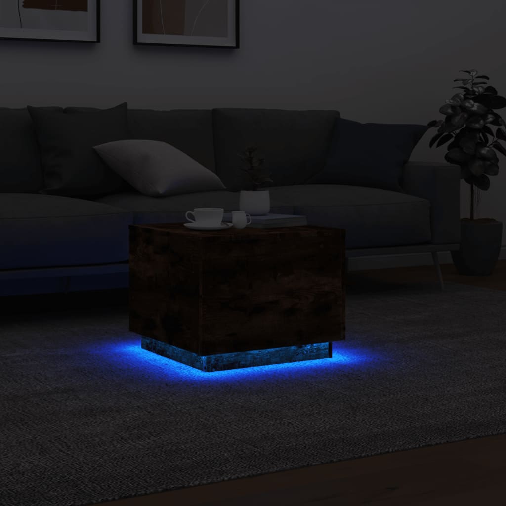 vidaXL Stolik kawowy z oświetleniem LED, przydymiony dąb, 50x50x40 cm