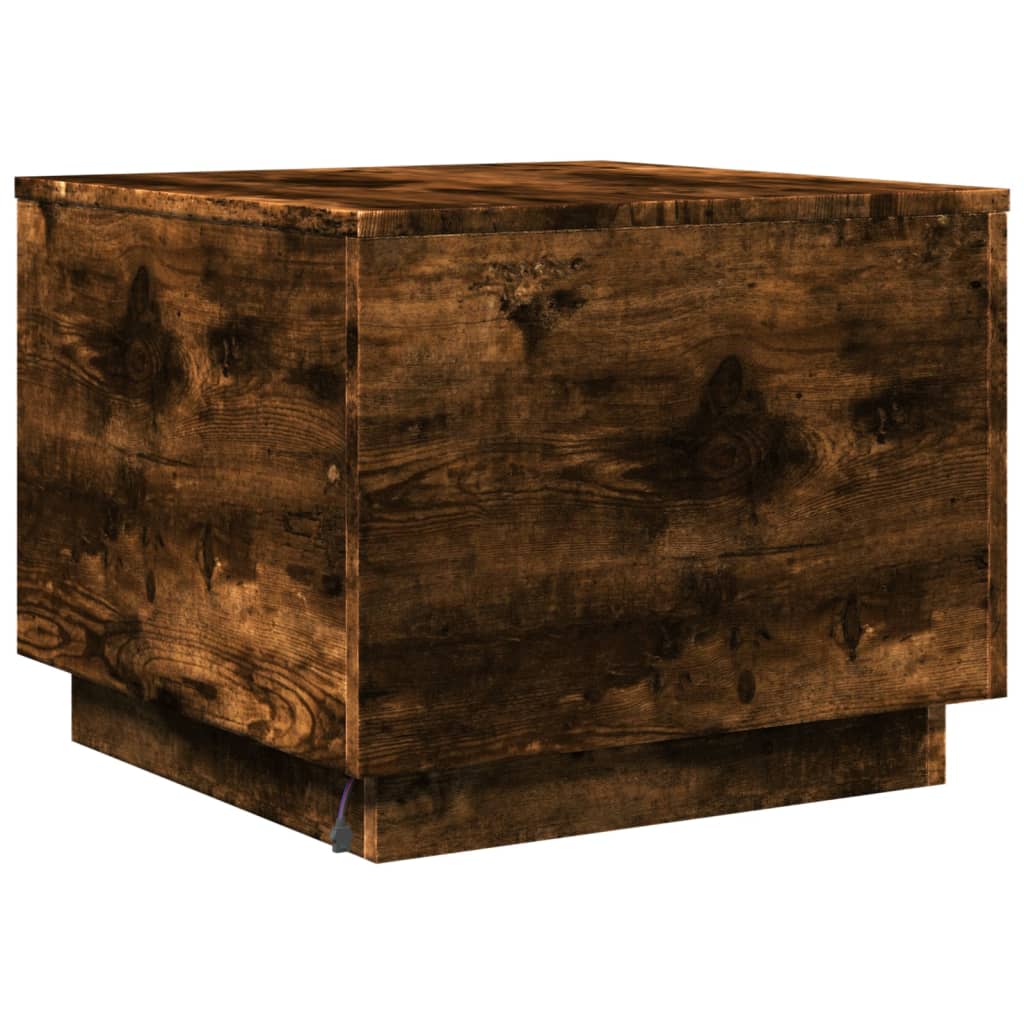 vidaXL Stolik kawowy z oświetleniem LED, przydymiony dąb, 50x50x40 cm